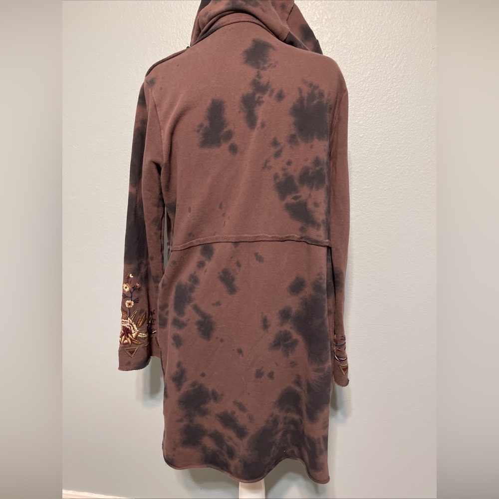 Caite Embroidered Hooded Cardigan Jacket Boho Floral Open Front Duster Cozy XL - Picture 7 of 12
